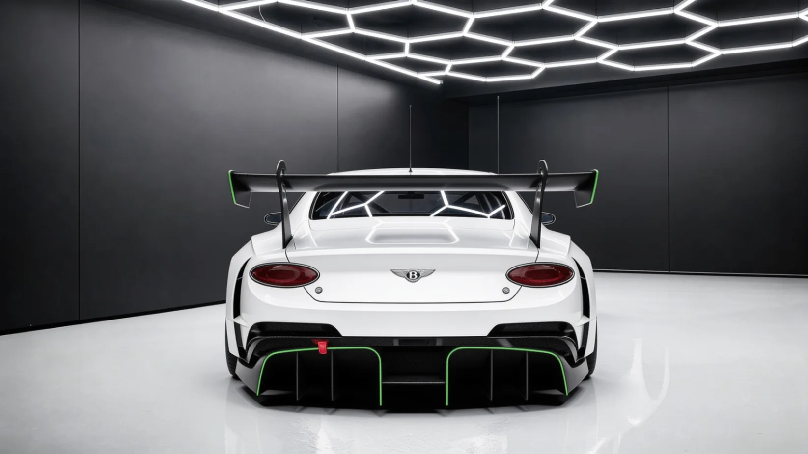 Bentley Continental GT3 conversion — head-on rear view showing the diffuser and dual-plane wing