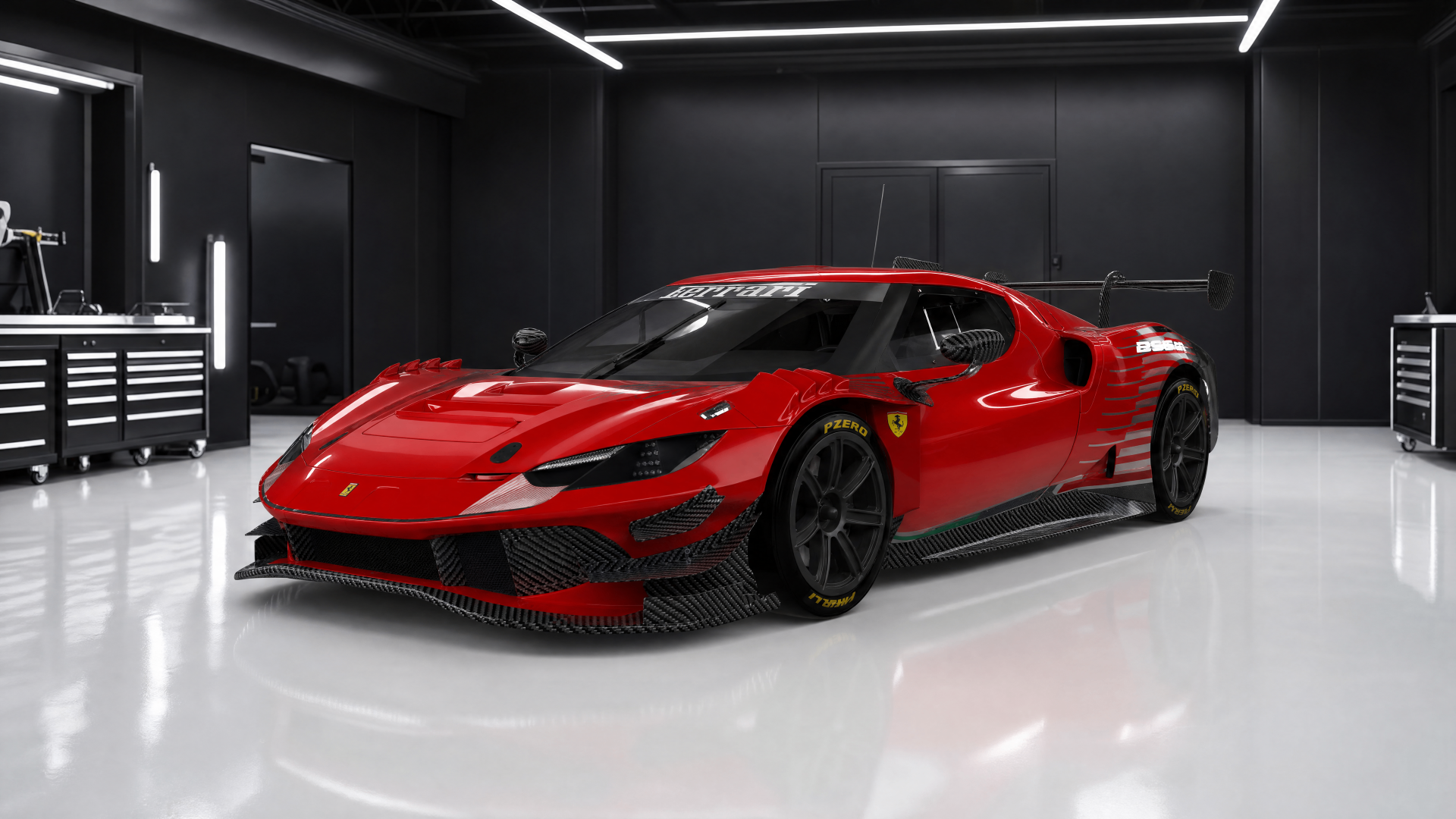 Finished Ferrari 296 GT3 conversion — three-quarter rear view